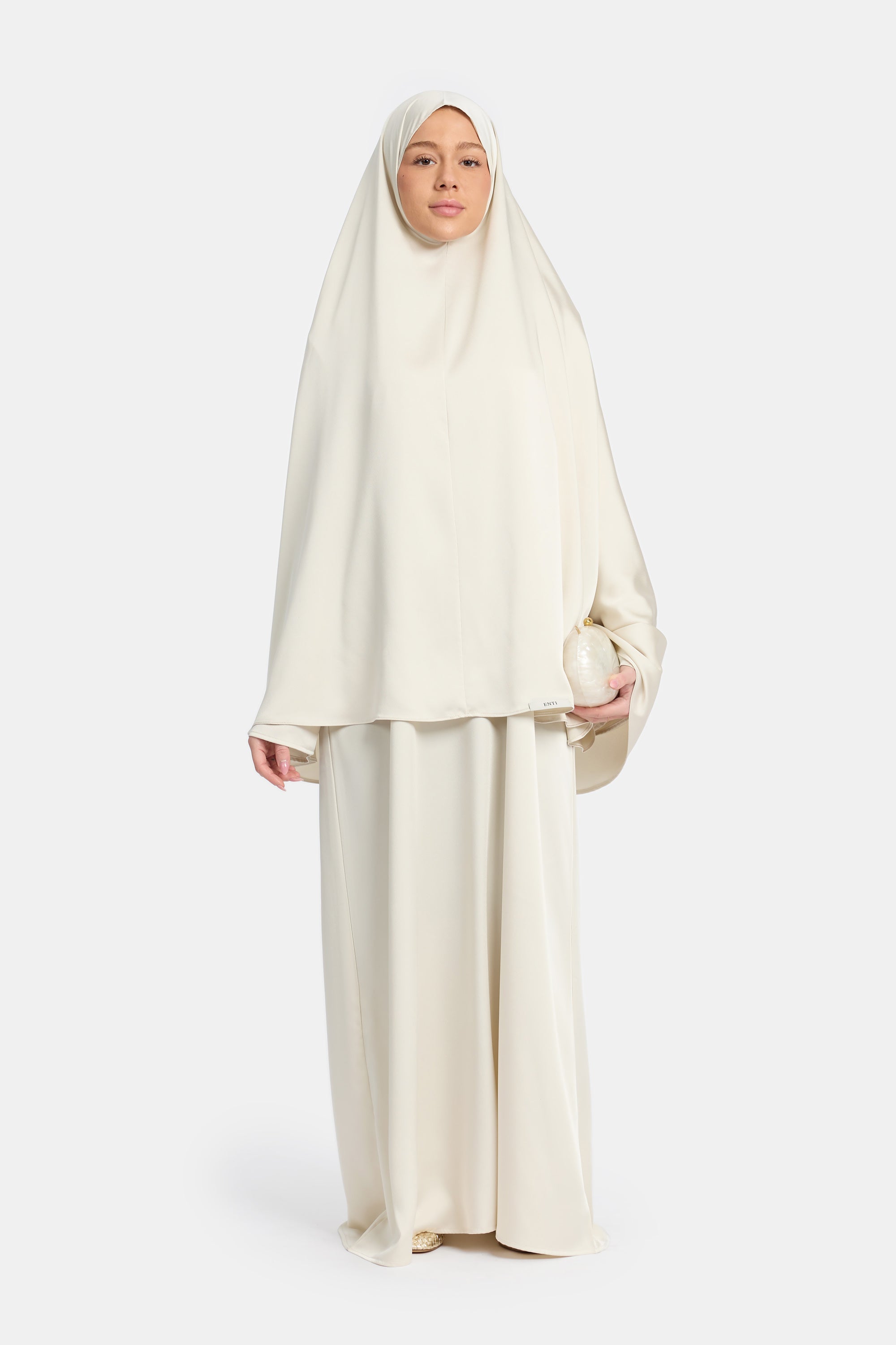 Satin Khimar Abaya Set - Ivory