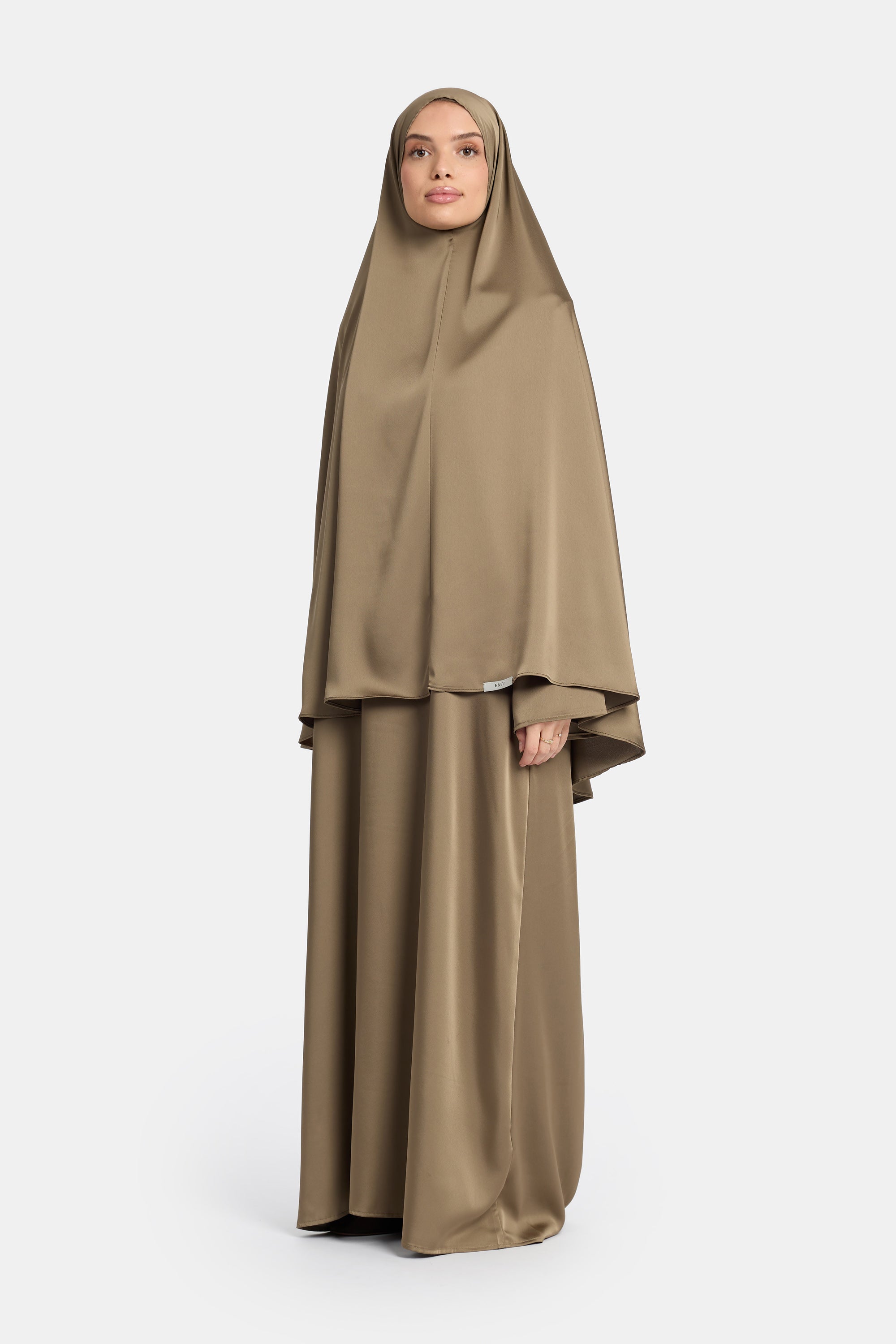 Satin Khimar Abaya Set - Cashmere Brown