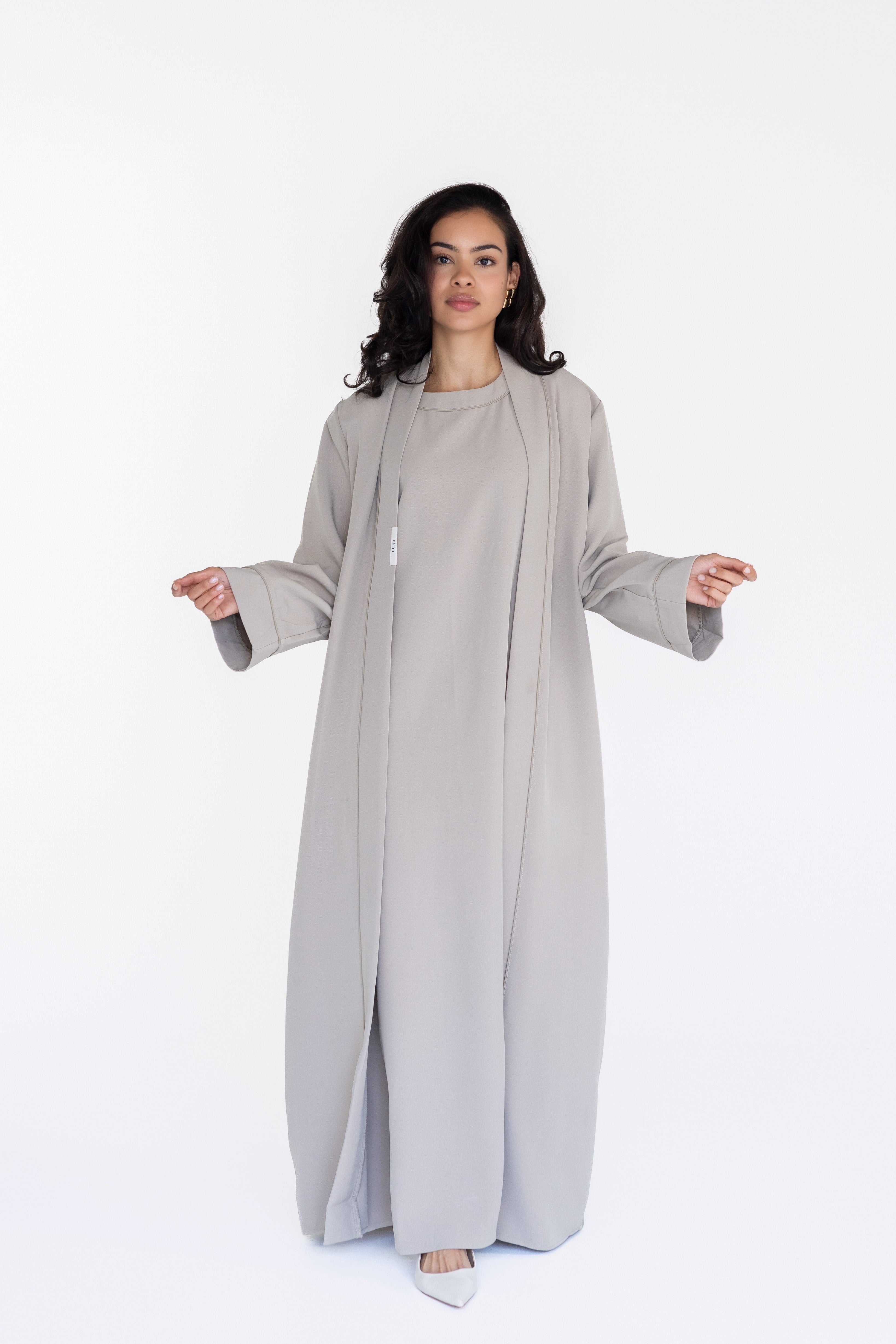 ESSENTIAL DARORI ABAYA AND KIMONO SET - SAGE